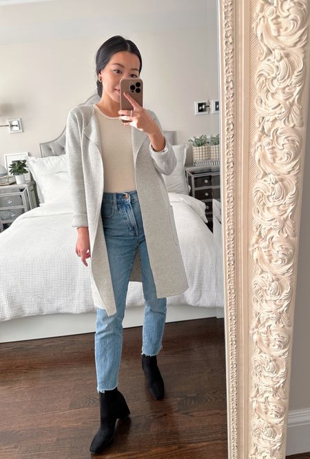 sale alert: 40% off J.Crew Juliette sweater blazer // casual Thanksgiving outfit with jeans and black booties 

•J.Crew collarless sweater blazer sz xxs . Oversized looser fit 
•Madewell jeans 24P hems cut. Waist runs big on these. The medium blue wash and the slim tapered fit is perfect though 
•Ann Taylor sock booties sz 5. Perfect low heeled booties in a modern toe shape that also come in brown.
•Ann Taylor cashmere sweater (old; similar cashmere sweater for less linked)

#petite

#LTKstyletip #LTKSeasonal #LTKsalealert
