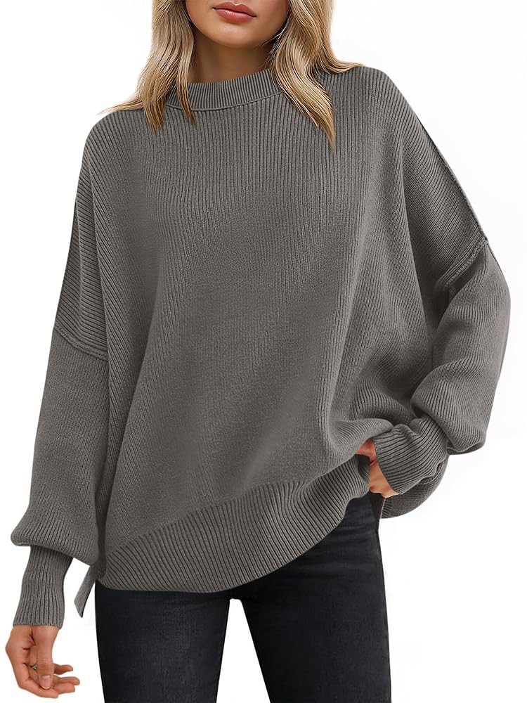 ANRABESS Women Oversized Sweaters Batwing Long Sleeve 2025 Fall Outfits Crewneck Casual Knit Side... | Amazon (US)