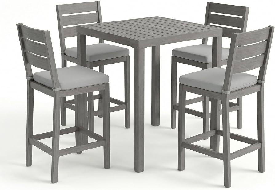 Martha Stewart Bedford 5 Piece Bar Height Indoor Outdoor Aluminum Patio Set, 35.5" Square Slat To... | Amazon (US)