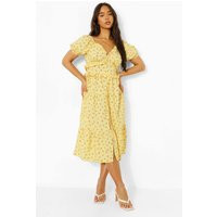Womens Ditsy Floral Ruffle Detail Midi Dress - Yellow - 4 | boohoo (US & Canada)