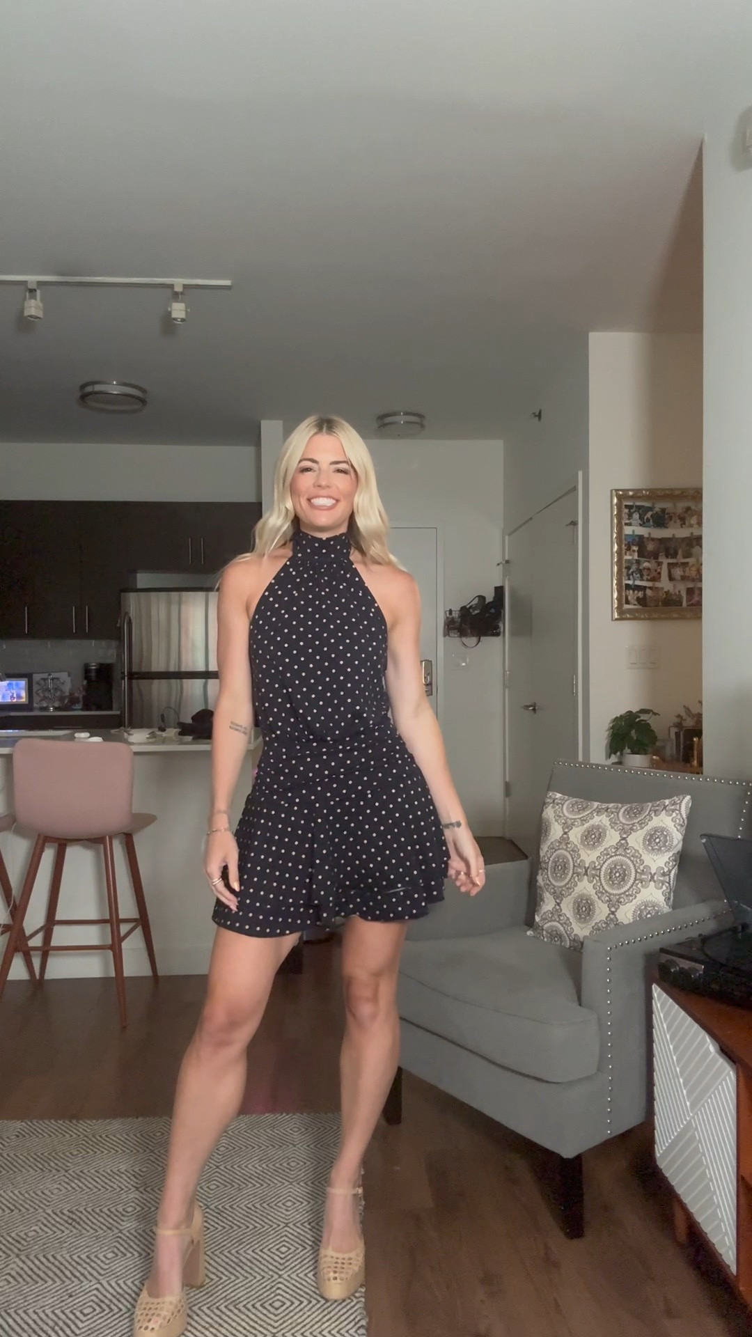 Friday night out. Navy polka dot dressed. Wearing a size XS

#LTKootd
