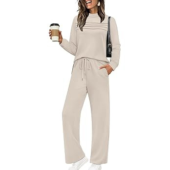 WIHOLL Two Piece Sets for Women Fall Travel Vacation Outfits Long Sleeve Lounge Sets Side Slit Wi... | Amazon (US)