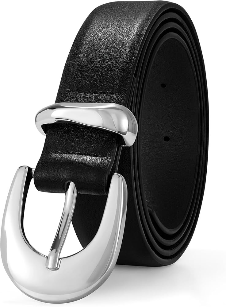XZQTIVE Women Leather Belt for Jeans Pants Ladies Fashion Skinny belt with Gold Silver Buckle | Amazon (US)