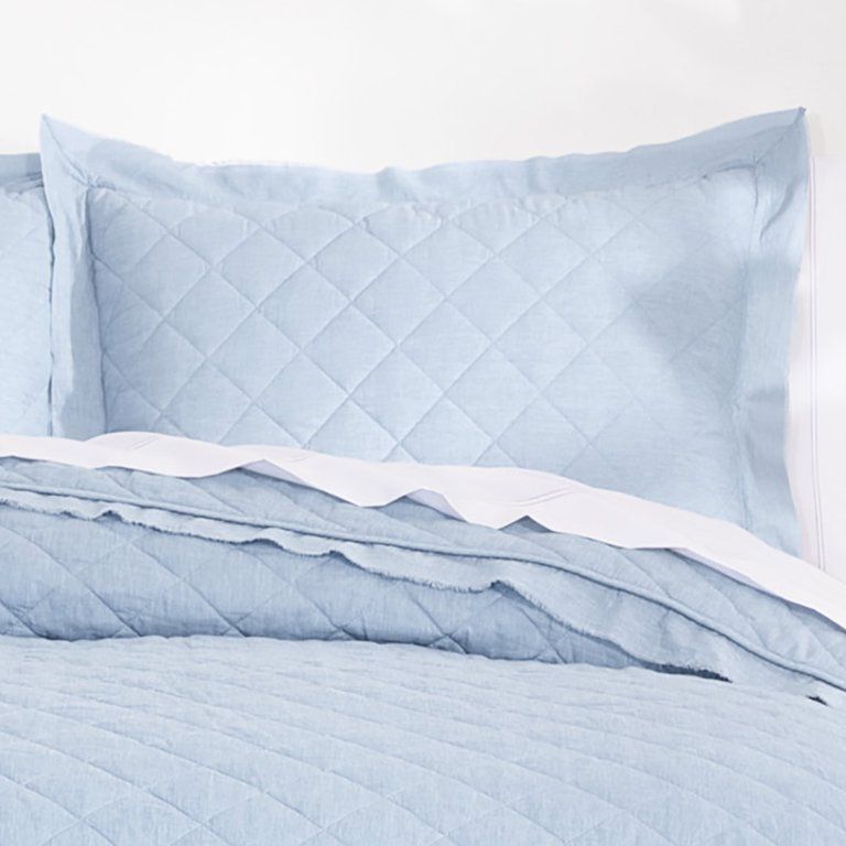 Gap Home Washed Frayed Edge Organic Cotton Quilted Sham Pair, King 20x36, Blue | Walmart (US)