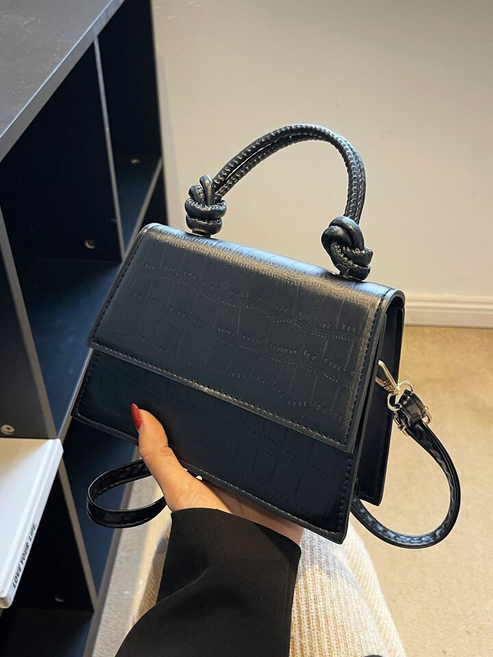 Mini Crocodile Embossed Flap Square Bag | SHEIN