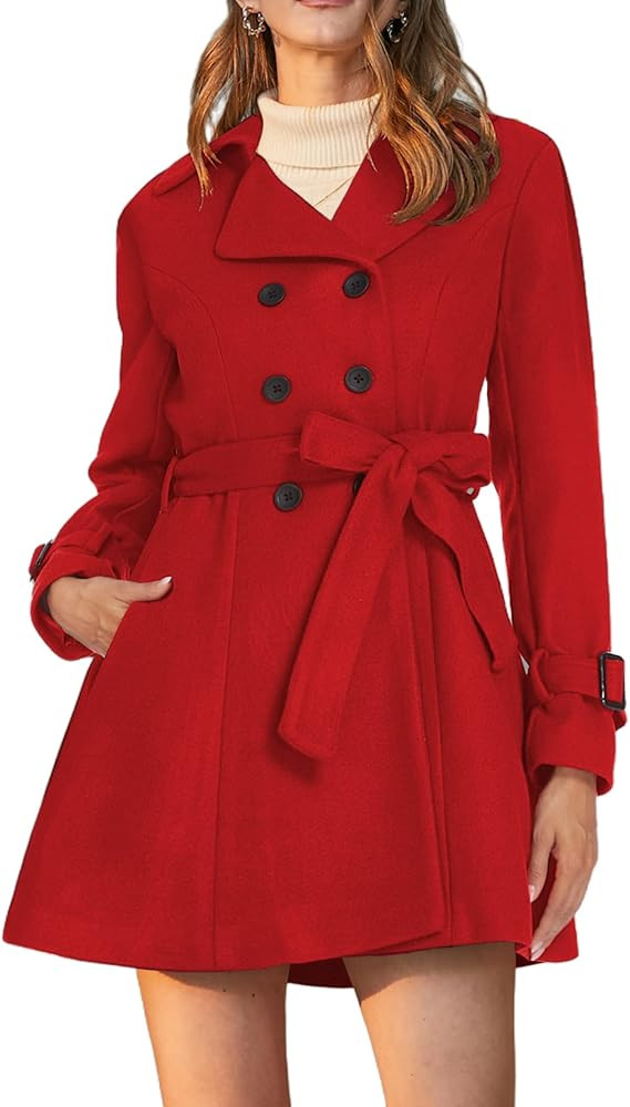 Zeagoo Women's Fashion Faux Fur Lapel Double-Breasted Thick Wool Trench Coat Jacket | Amazon (US)