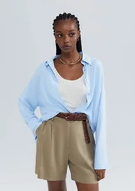 Camisa Azul Hering Alongada Manga Longa Com Linho | ZZ MALL | ZZ Mall (BR)