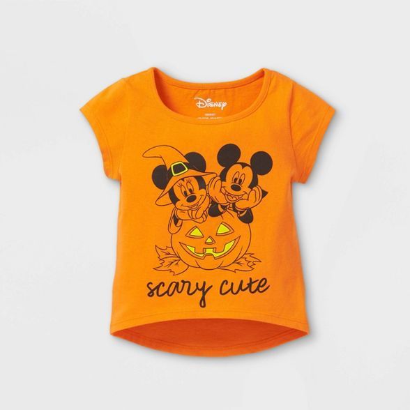 Toddler Girls' Minnie Mouse Scary Cute Halloween Short Sleeve T-Shirt - Orange | Target