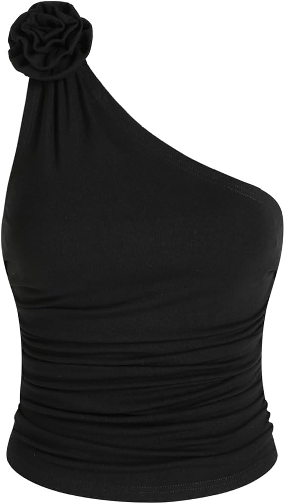 CIDER Asymmetrical Rosette Ruched Crop Top | Amazon (US)
