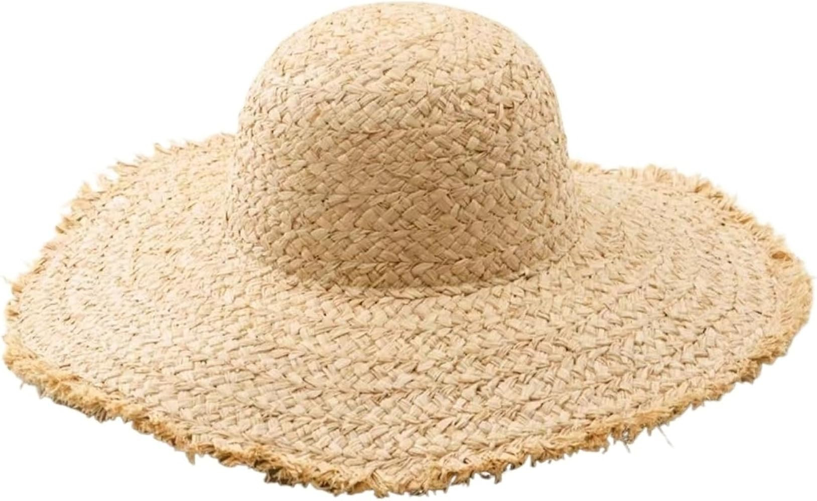 Women's Summer Beach Hat - Wide Brim Frayed Lafite Straw Sun Hat for Sun Protection & Vacation(Do... | Amazon (US)