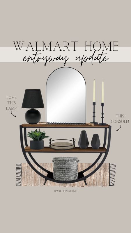 An entryway update from Walmart! So in love with the console table!

Walmart, Walmart finds, Walmart decor, Walmart favorites, entryway, entryway decor, decor finds, decor favorites, side lamp, black lamp, arched mirror, black wood garland, candlestick holders, black candlestick holders, accent decor, table decor, fake plant, decorative tray, vases, black vases, woven basket, runner, rug, console table, black decor

#LTKhome #LTKFind
