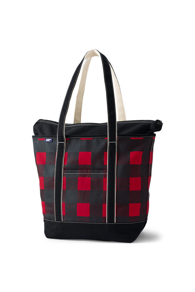 Large Print 5 Pocket Zip Top Long Handle Canvas Tote Bag - Lands' End - Red | Lands' End (US)