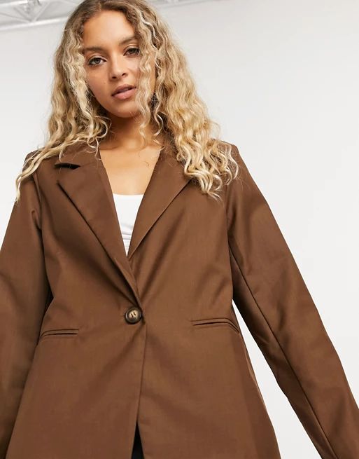 Emory Park longline dad blazer in chocolate | ASOS (Global)