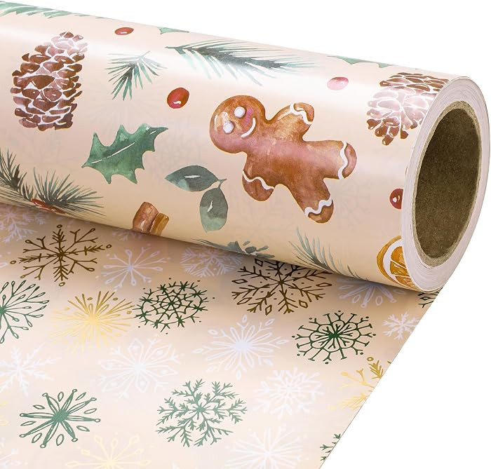 RUSPEPA Reversible Wrapping Paper Roll - Christmas Gingerbread and Snowflake Pattern Great for Ch... | Amazon (CA)
