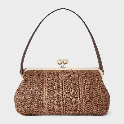 Straw Kiss Lock Clutch Bag - A New Day™ Natural Brown | Target