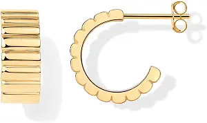 PAVOI 14K Gold Plated Ribbed Hoop Earrings for Women, Chunky Ridged Earring | Amazon (US)