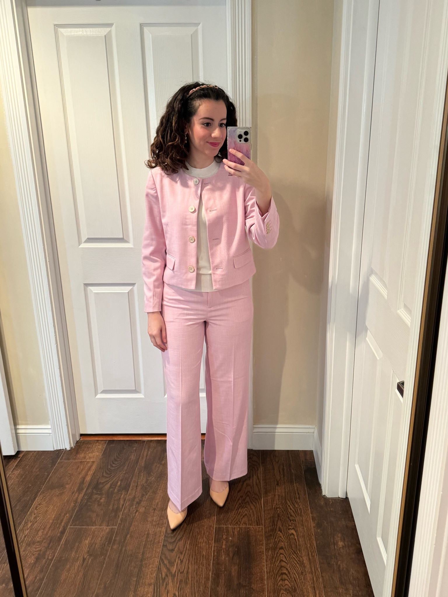 Pink suit. Pink workwear. Ann Taylor sale. Ann Taylor workwear. Lawyer style. Lawyer fashion. 

#LTKFindsUnder100 #LTKWorkwear #LTKSaleAlert