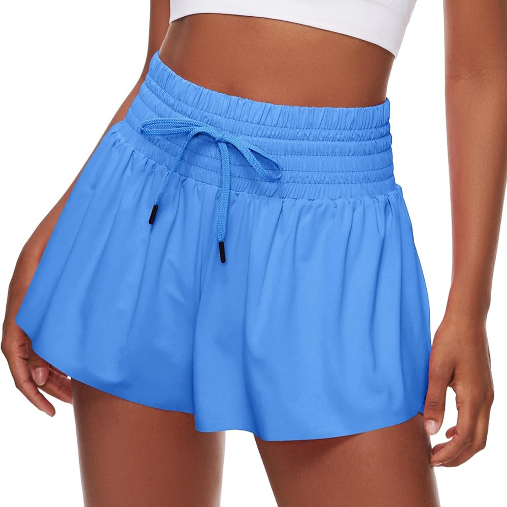Women Flowy Athletic Shorts,2 in 1 High Waisted Running Shorts with Pocket Yoga Workout Casual We... | Amazon (US)
