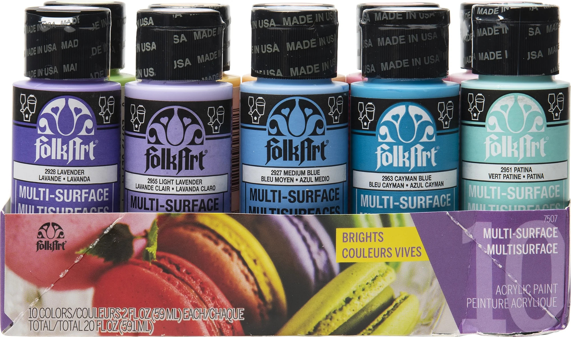 FolkArt Multi-Surface Acrylic Craft Paint Set, Bright, 20 fl oz, 10 Pc | Walmart (US)