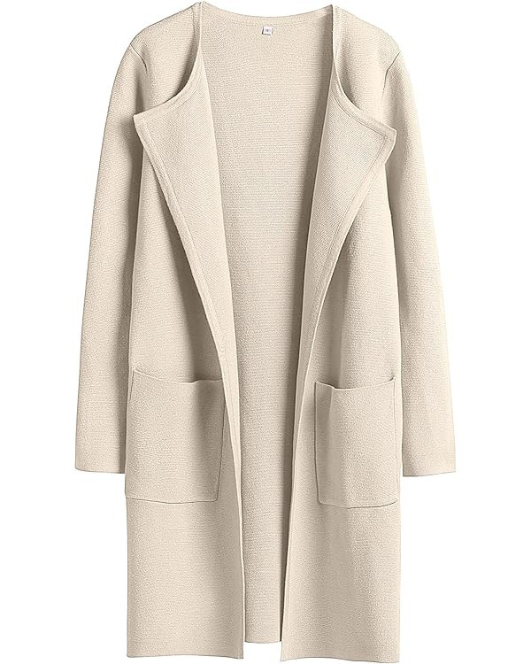 ANRABESS Women's Open Front Knit Cardigan Long Sleeve Lapel Casual Solid Classy Sweater Jacket | Amazon (US)