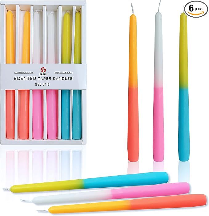 Scented Candle Colored Taper Candles Sticks - SEUCRWAX Smokeless Gradient Candles Rose Set of 6, ... | Amazon (US)