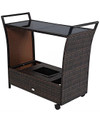 Click for more info about Patio Rattan Bar Serving Cart Wheels Ice Bucket Glass Top Handle Garden