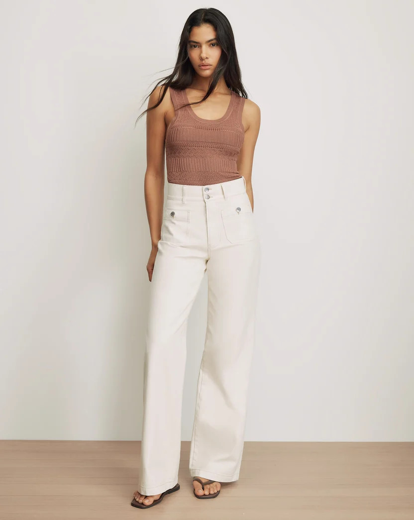 Taylor Patch-Pocket Wide-Leg Jean in Ecru | Veronica Beard | Veronica Beard