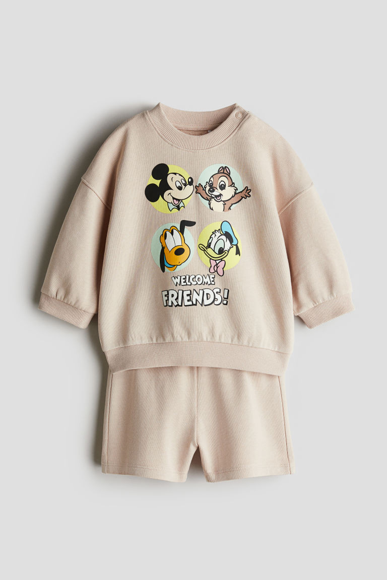 H & M - 2-Piece Sweatsuit with Printed Motif - Beige | H&M (US + CA)