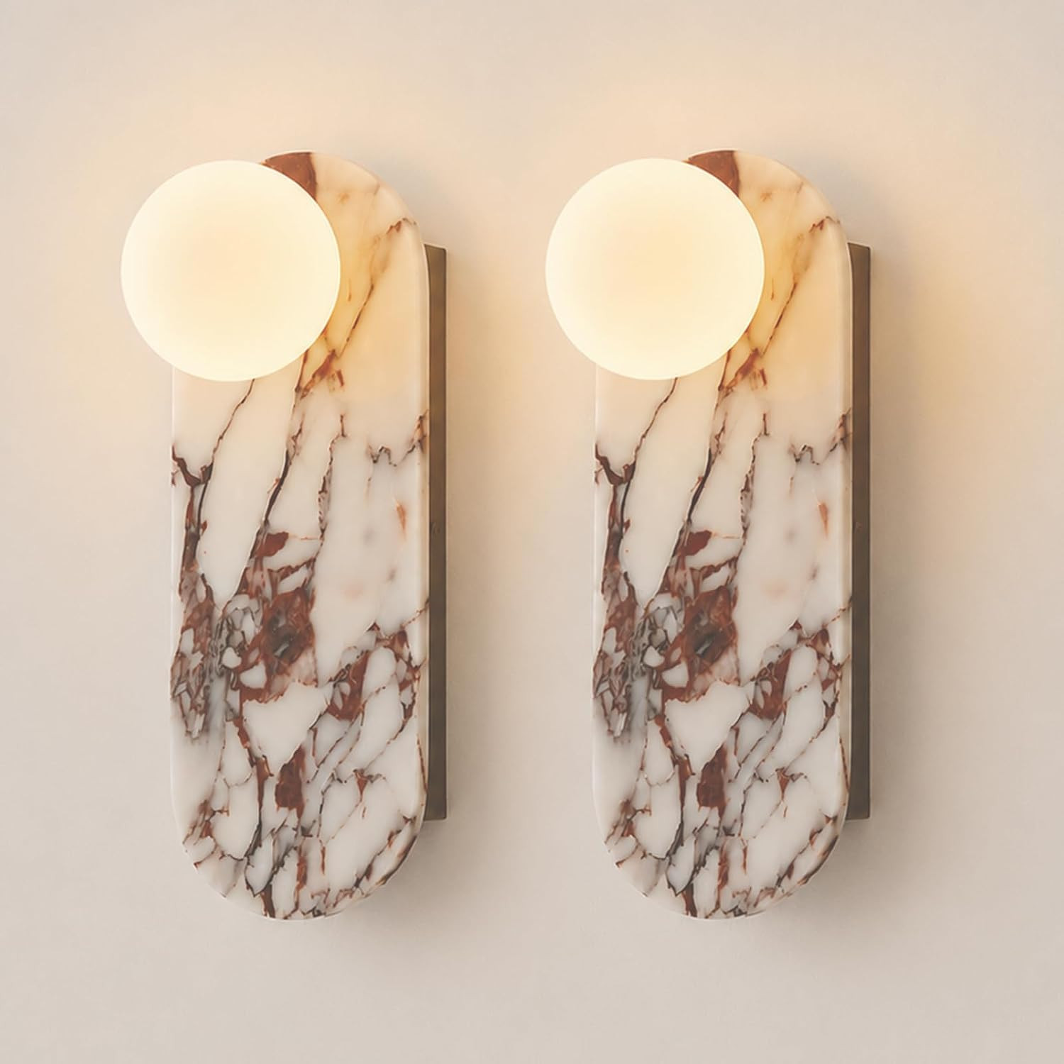 Natural Alabaster Wall Sconce, 13.7" Marble Wall Light, Hardwired, 2 Pack | Amazon (US)