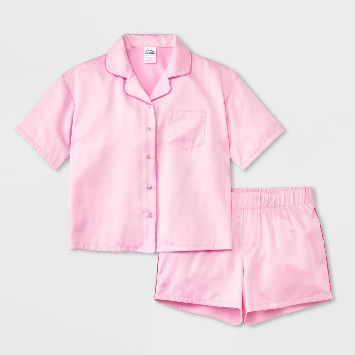 Girls' 2pc Satin Short Sleeve Button Up Pajama Set - art class™ | Target