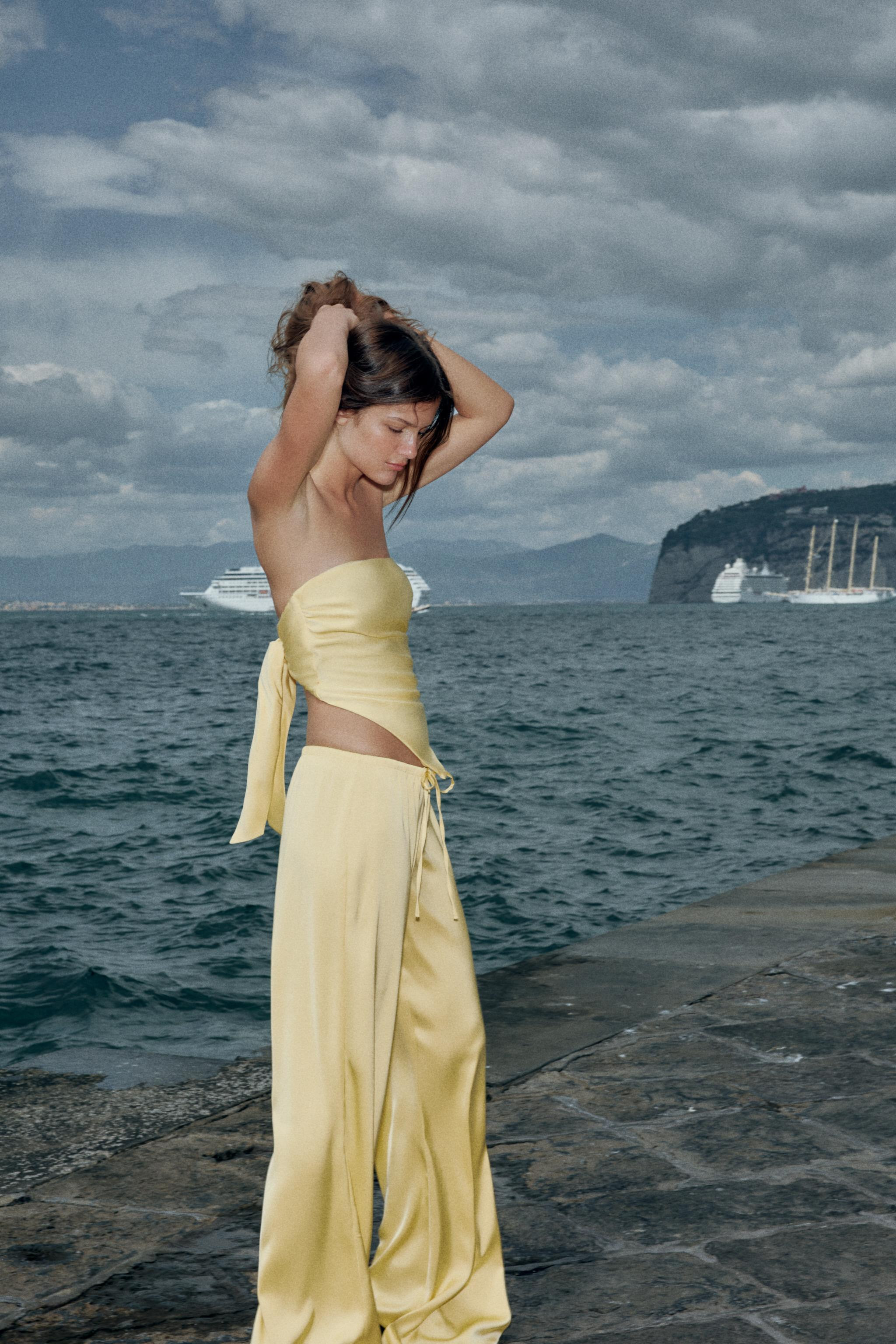 SATIN BANDEAU TOP WITH TIE | Zara UK