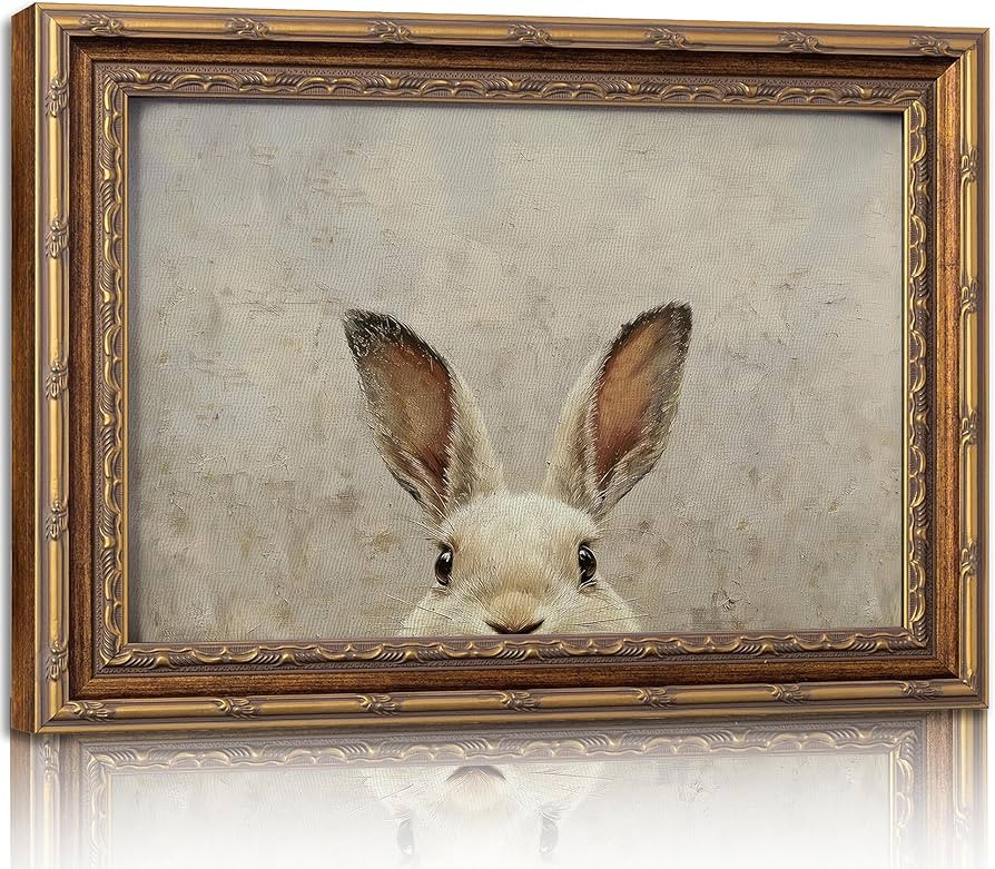 Vintage Gold Framed Wall Art Bunny canvas wall decor Easter Bunny Painting Prints Funny Rabbit Ea... | Amazon (US)