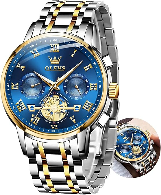 OLEVS Watches for Men with Date Luxury Big Face Waterproof Mens Wristwatch Analog Dress Two Tone ... | Amazon (US)