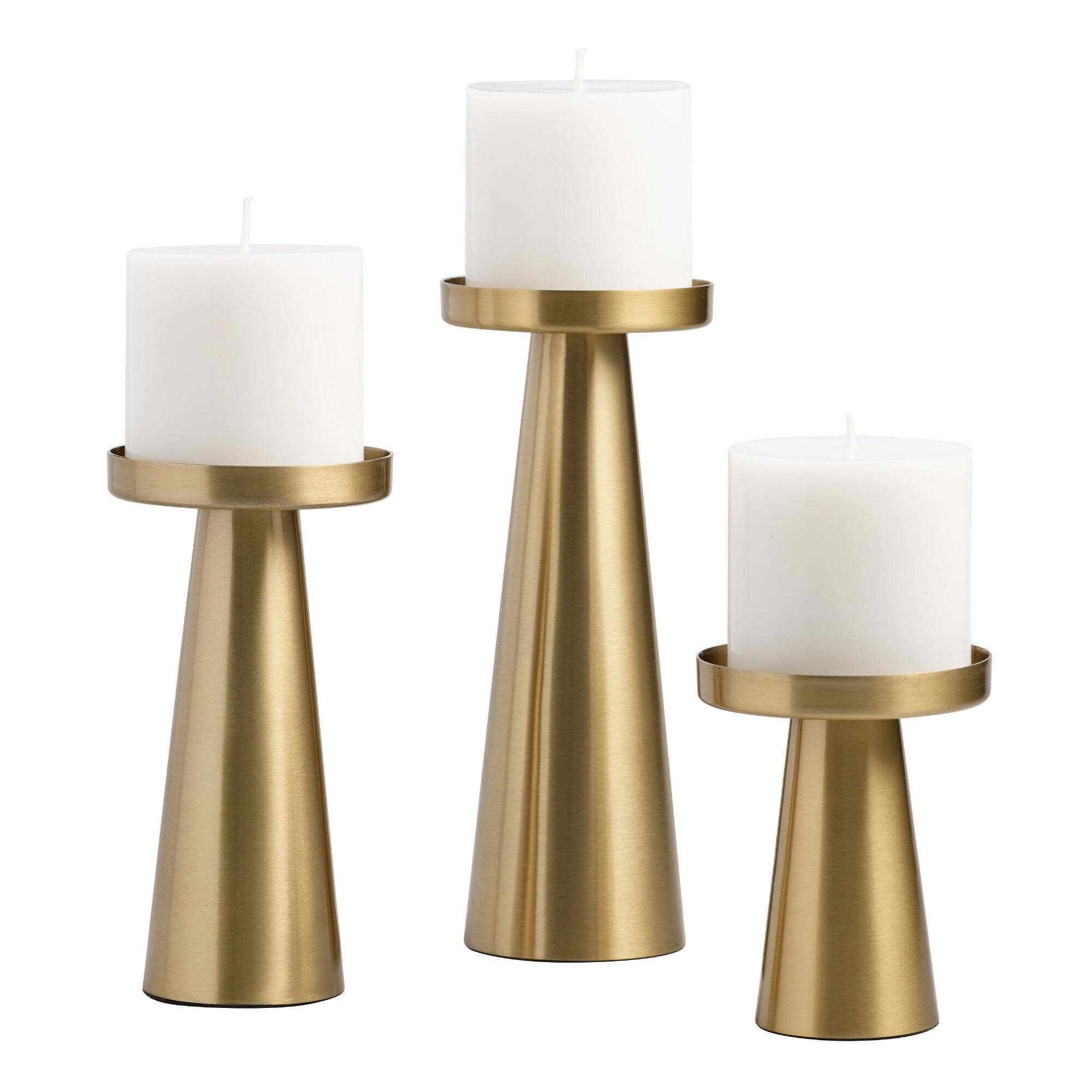 Brushed Gold Metal Contemporary Pillar Candleholder - Medium by World Market Medium | World Market