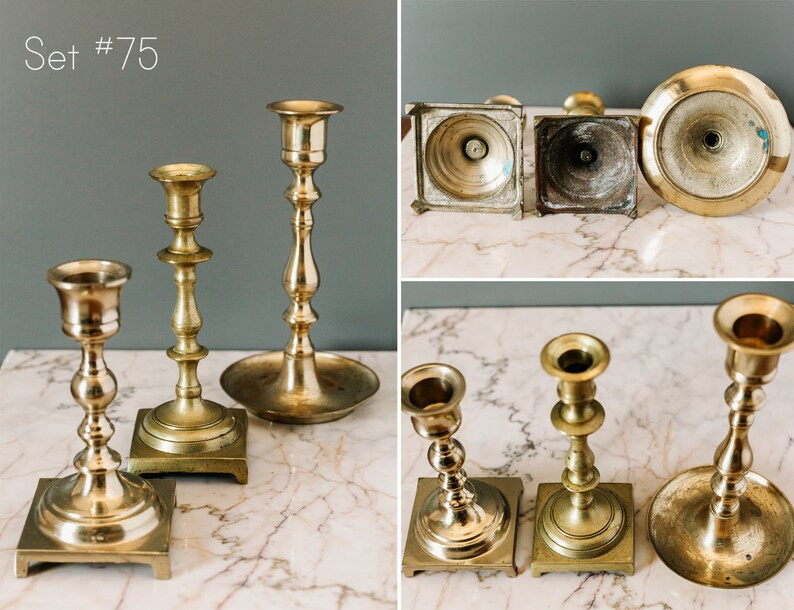 Brass Candle Holder Sets | Assorted Vintage Brass and Silver-Plated Candleholders | Taper Candleh... | Etsy (US)