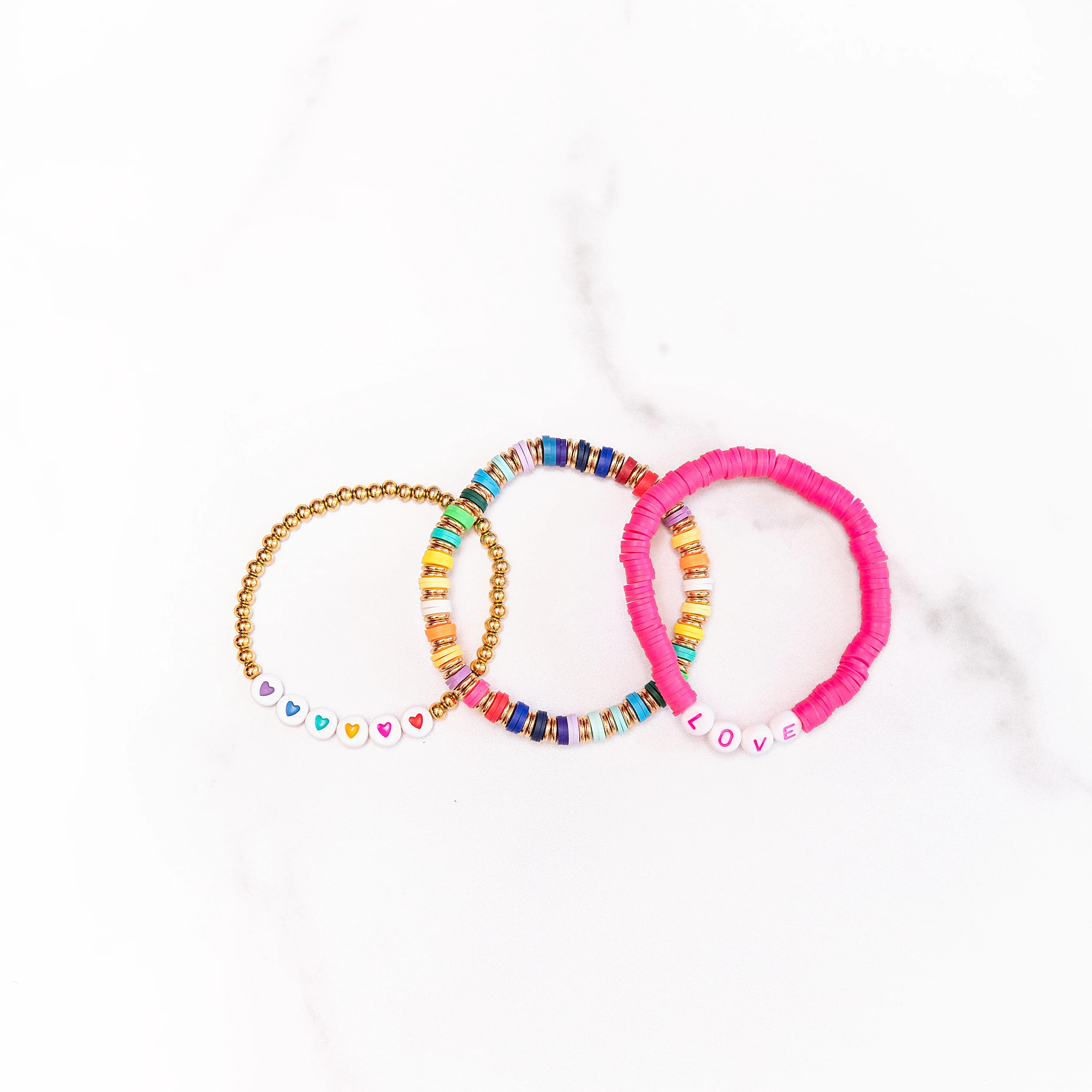Rainbow + Hearts + LOVE Bracelet Set | Golden Thread