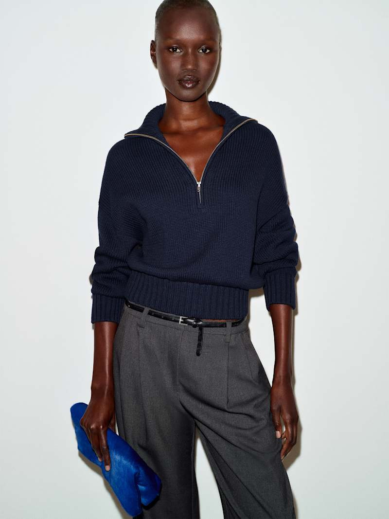 Reformation Barney Cotton Quarter-Zip Sweater Brown Small | Reformation (Global)