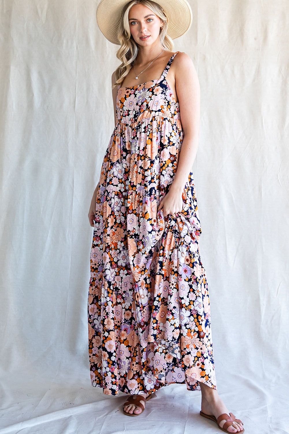 Multicolor Floral Print Boho Backless Maxi Dress | Shewin