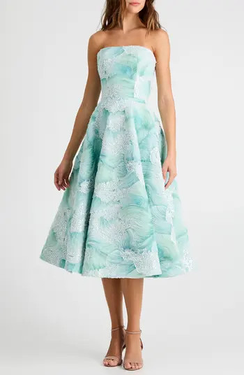 HELSI Vivi Bead Detail Print Strapless Cocktail Midi Dress | Nordstrom | Nordstrom