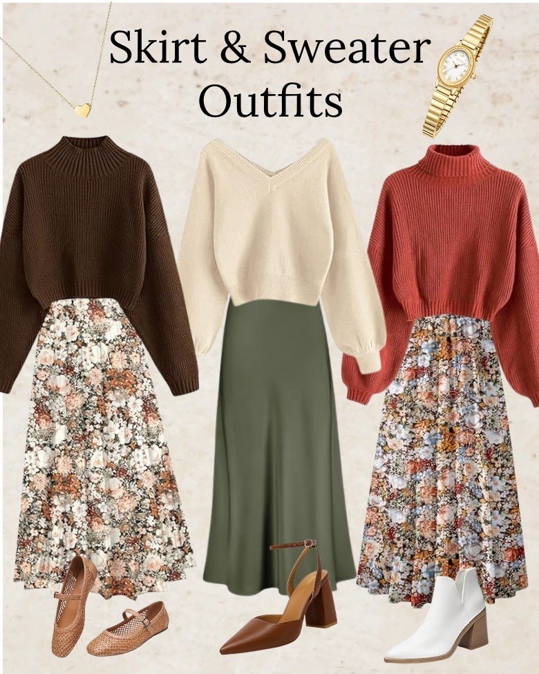 the perfect outfits for fall!!🤎🫶🏻

fall wedding guest outfits
fall church outfits
brown sweater 
cream sweater 
burnt orange sweater
floral maxi skirts
olive maxi skirt
ballet shoes 
closed toe brown heels
white booties
gold jewelry 
gold necklace
gold watch 

#LTKStyleTip