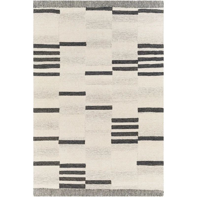 Uptown Cream/Black Tufted Wool Area Rug | Wayfair North America