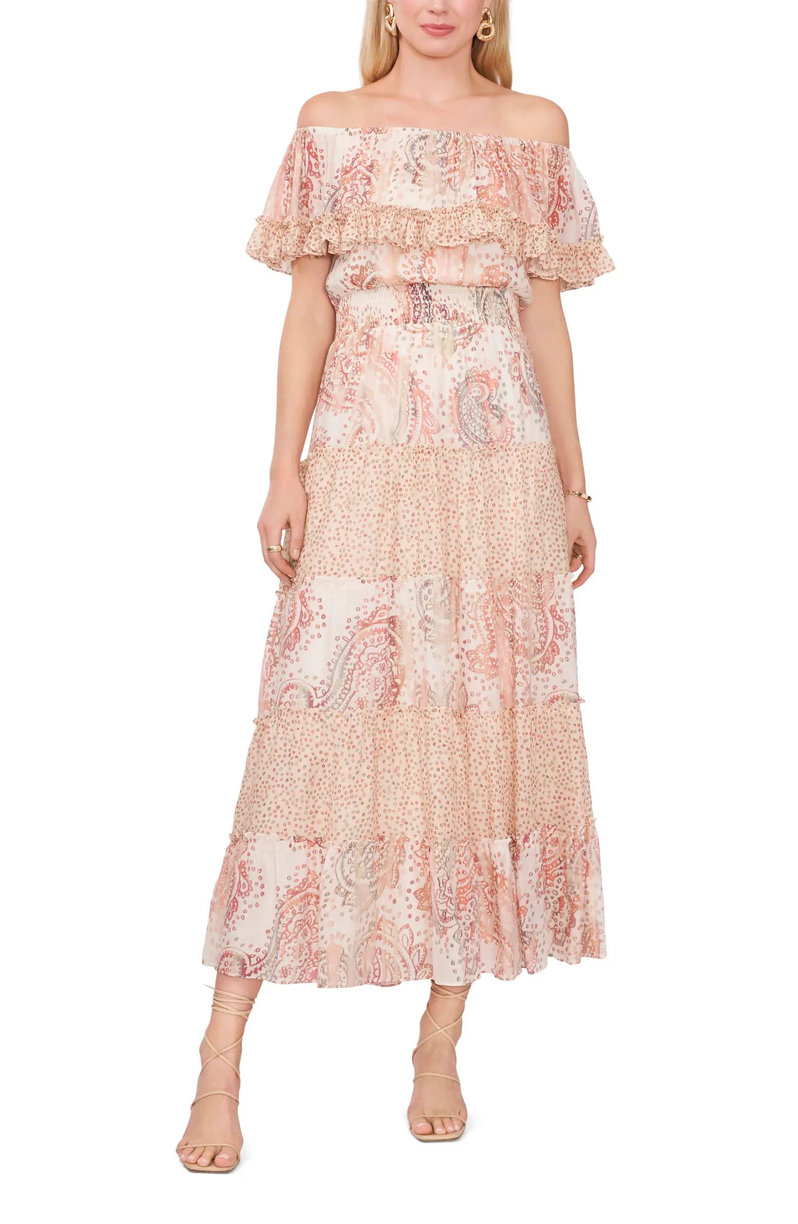 Paisley Off the Shoulder Tiered Maxi Dress | Nordstrom