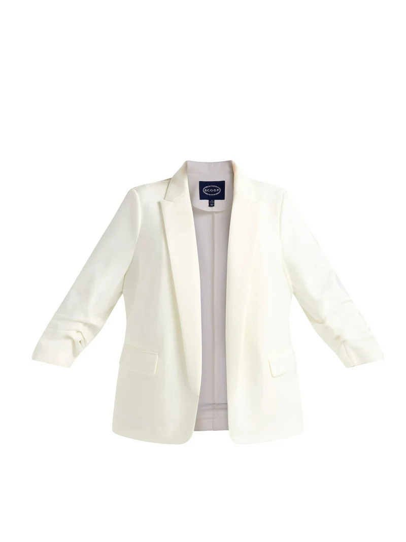 Scoop Women's and Women's Plus Relaxed Scuba Knit Stretch Blazer with Scrunch Sleeves, Sizes XS-4... | Walmart (US)