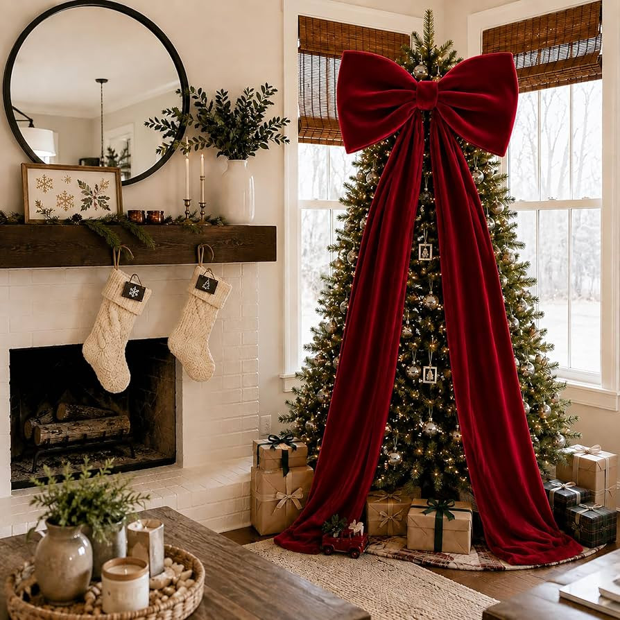 Christmas Tree Topper Bows, Large Velvet Bows for Xmas Tree Decor | Amazon (US)