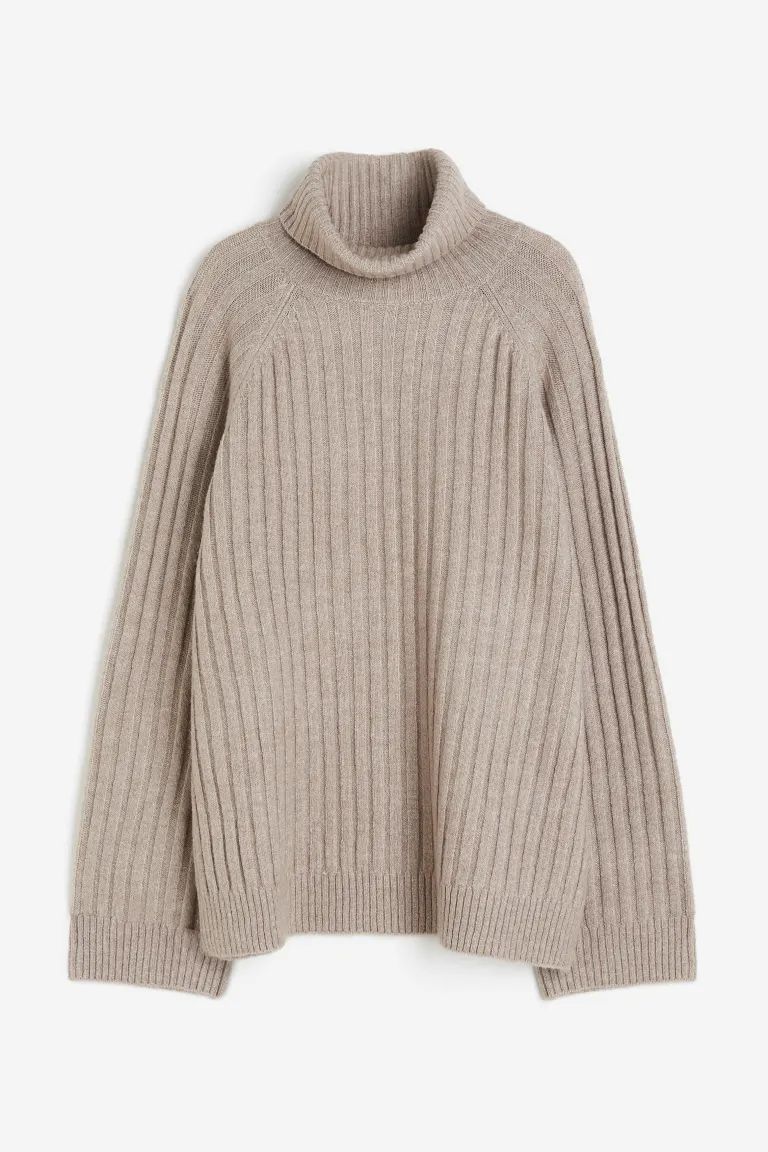 Rib-knit Turtleneck Sweater - Beige - Ladies | H&M US | H&M (US)