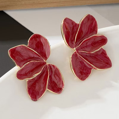 Alilang Women's Enamel Flower Statement Earrings - Red | Target
