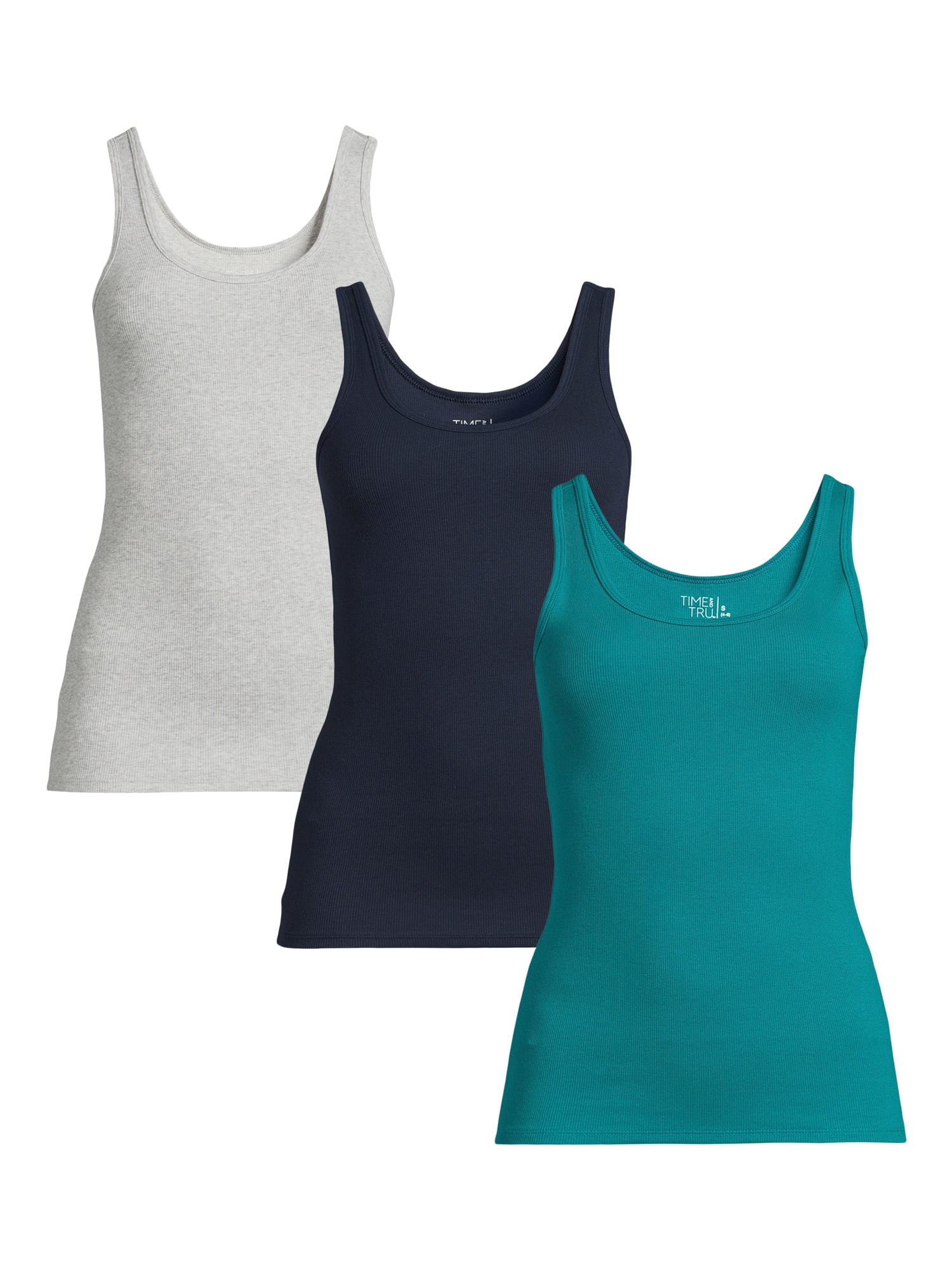 Time and Tru Women's Ribbed Tank Top, 3-Pack, Sizes XS-XXXL | Walmart (US)