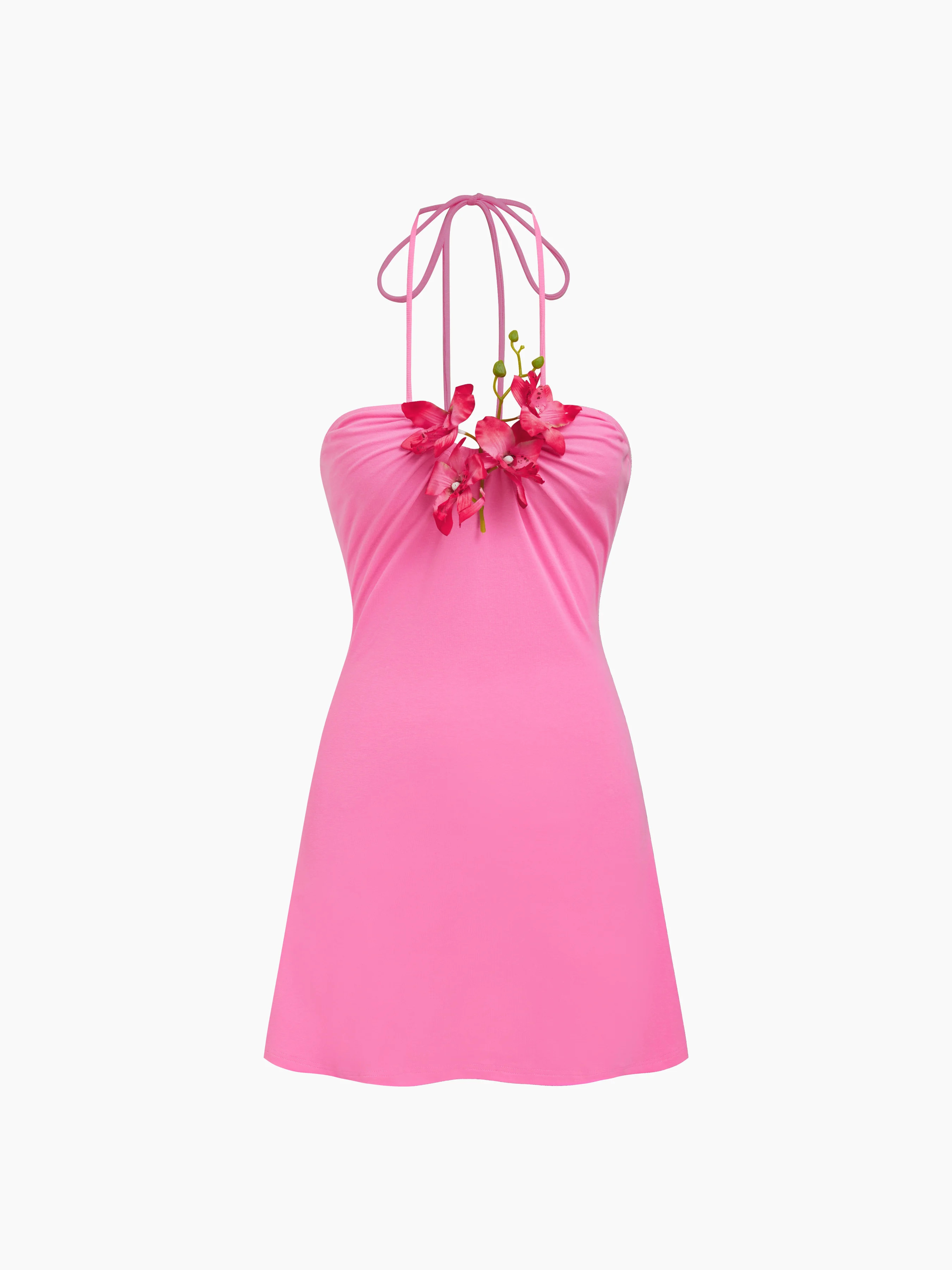 Knit Fabric Halter Neckline Floral Mini Dress For Vacation | Cider
