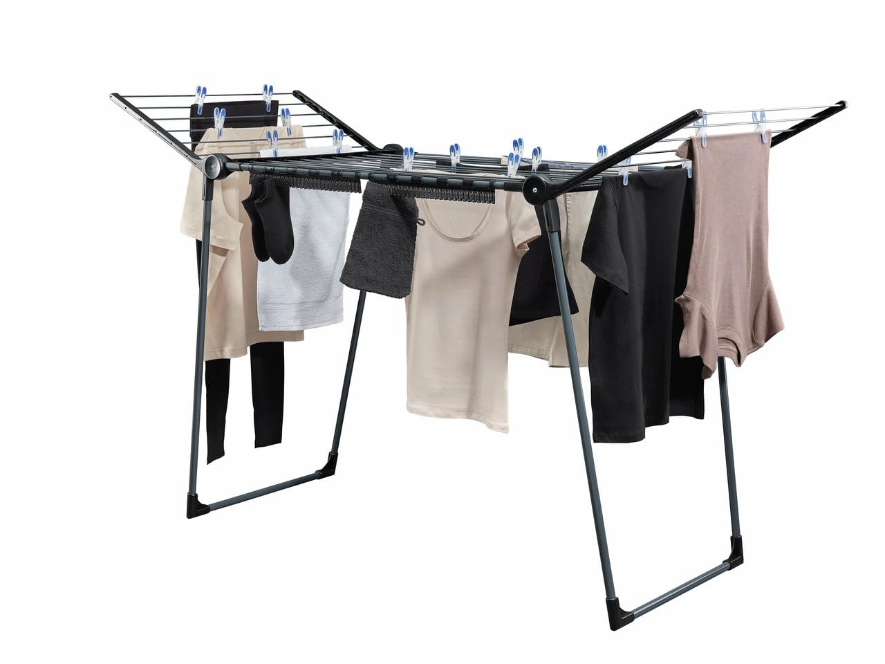 Leifheit Wäscheständer Pegasus 180 Solid Black, schwarzer Standtrockner mit Flügeln für lange... | Amazon (DE)