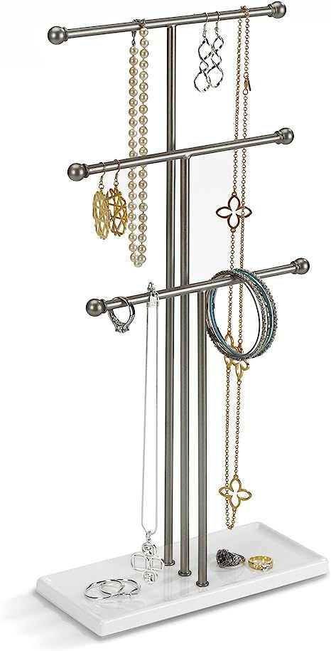 Umbra Trigem Hanging Organizer – 3 Tier Table Top Necklace Holder, Box Display with Jewelry Tra... | Amazon (US)